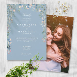 Dusty Blue Wildflower Floral Photo Wedding Kaart