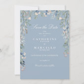 Dusty Blue Wildflower Floral Photo Wedding Save The Date (Voorkant)