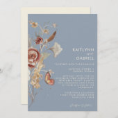 Dusty Blue Wildflower Floral Waterverf Wedding Kaart (Voorkant / Achterkant)