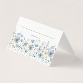 Dusty Blue Wildflower Floral Wedding Place Card Kaart
