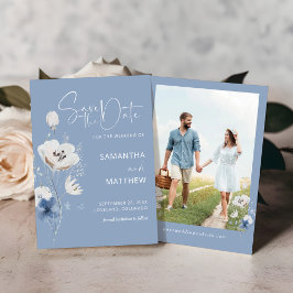 Dusty Blue Wildflower Floral Wedding Save The Date