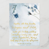 Dusty Blue Wildflower Folie Calligraphy Fine Art Uitnodiging (Voorkant)