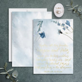Dusty Blue Wildflower Folie Calligraphy Fine Art Uitnodiging
