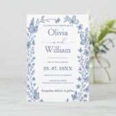 Dusty Blue Wildflower foto bruiloft Kaart (Staand voorkant)