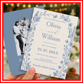 Dusty Blue Wildflower foto bruiloft Kaart