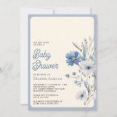 Dusty Blue Wildflower Foto QR Code Baby shower Kaart (Voorkant)