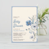 Dusty Blue Wildflower Foto QR Code Baby shower Kaart (Staand voorkant)