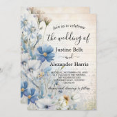 Dusty Blue Wildflower Foto QR Code Wedding Kaart (Voorkant / Achterkant)