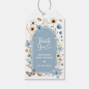 Dusty Blue Wildflower Garden Baby shower Favoriete Cadeaulabel