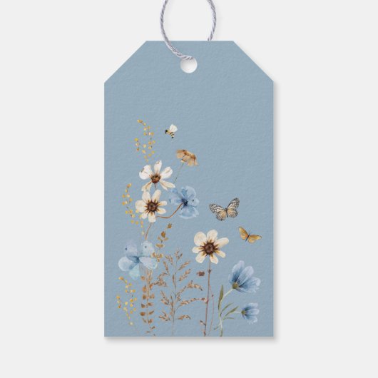Dusty Blue Wildflower Garden Baby shower Favoriete Cadeaulabel (Achterkant)
