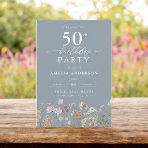 Dusty Blue Wildflower Garden Floral 50e verjaardag Kaart