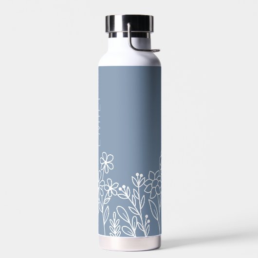 Dusty Blue Wildflower Garden Monogram Naam Waterfles (Links)