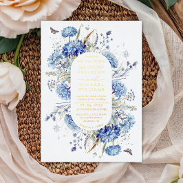 Dusty Blue Wildflower Garden Wedding Gold Folie Uitnodiging