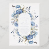 Dusty Blue Wildflower Garden Wedding Silver Folie Uitnodiging (Voorkant)