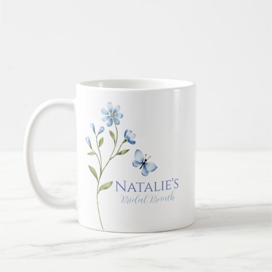 Dusty Blue Wildflower gepersonaliseerd Vrijgezelle Koffiemok (Links)