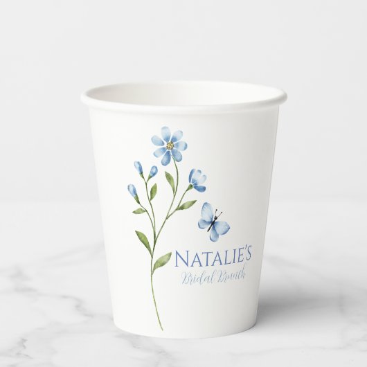 Dusty Blue Wildflower gepersonaliseerd Vrijgezelle Papieren Bekers (Achterkant)