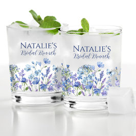 Dusty Blue Wildflower gepersonaliseerd Vrijgezelle Whisky Glas