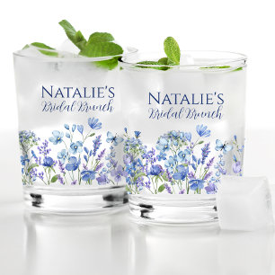 Dusty Blue Wildflower gepersonaliseerd Vrijgezelle Whisky Glas