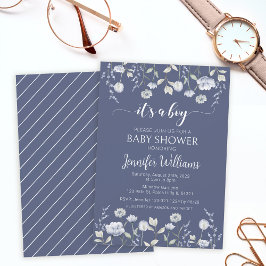Dusty blue wildflower is een jongen baby shower kaart