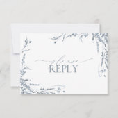 Dusty Blue Wildflower Kalligrafie Wedding RSVP (Voorkant)