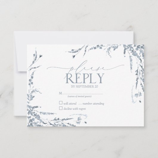 Dusty Blue Wildflower Kalligrafie Wedding RSVP Kaartje (Achterkant)