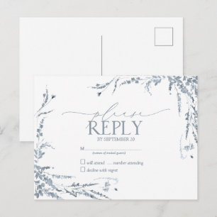 Dusty Blue Wildflower Kalligrafie Wedding RSVP Uitnodiging Briefkaart