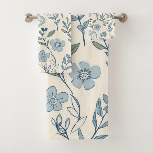 Dusty Blue Wildflower Meadow Botanical Pattern Bad Handdoek (Insitu)
