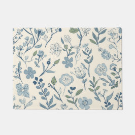 Dusty Blue Wildflower Meadow Botanical Pattern Deurmat