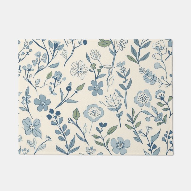 Dusty Blue Wildflower Meadow Botanical Pattern Deurmat (Voorkant)