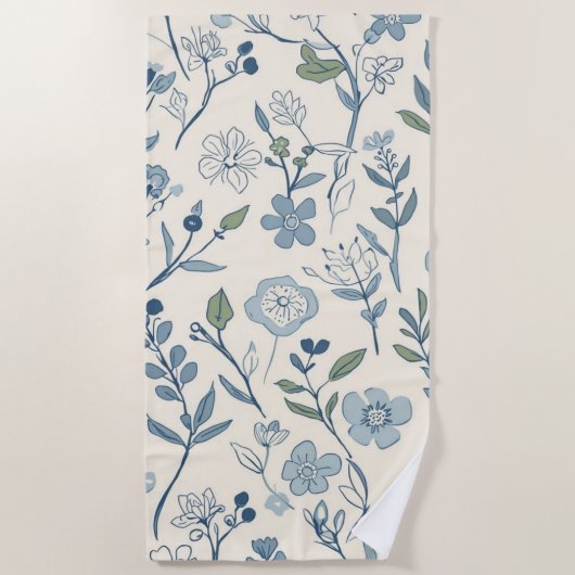 Dusty Blue Wildflower Meadow Botanical Pattern Strandlaken (Voorkant)