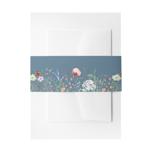 Dusty Blue Wildflower Meadow Invitation Belly Band Uitnodigingen Wikkel (Voorkant Voorbeeld)