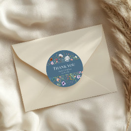 Dusty Blue Wildflower Meadow Wedding Bedankt Ronde Sticker