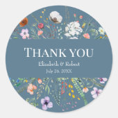 Dusty Blue Wildflower Meadow Wedding Bedankt Ronde Sticker (Voorkant)