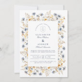 Dusty Blue Wildflower Meadow Wedding Kaart (Voorkant)