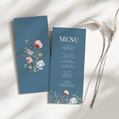 Dusty Blue Wildflower Meadow Wedding Menu Kaart