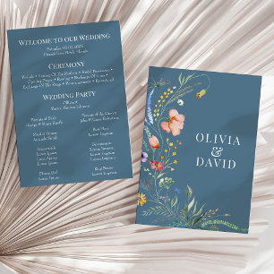Dusty Blue Wildflower Meadow Wedding Program Kaart