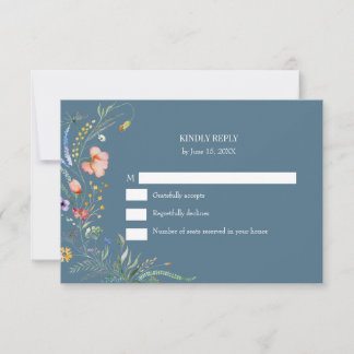 Dusty Blue Wildflower Meadow Wedding RSVP Card