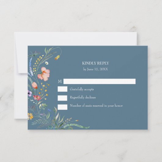 Dusty Blue Wildflower Meadow Wedding RSVP Card (Voorkant)