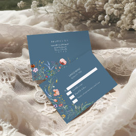 Dusty Blue Wildflower Meadow Wedding RSVP Kaart