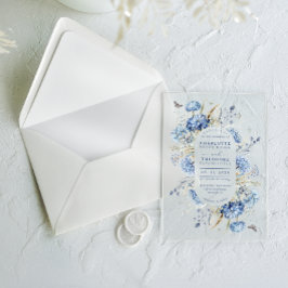Dusty Blue Wildflower Modern Elegant Wedding Acryl Uitnodigingen