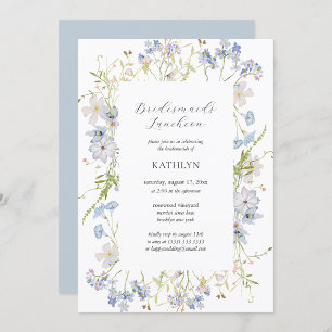 Dusty Blue Wildflower Moderne Bruidsmeisjes Lunche Kaart