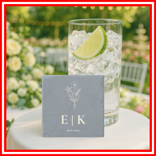 Dusty Blue Wildflower Monogram Huwelijk Stenen Onderzetter