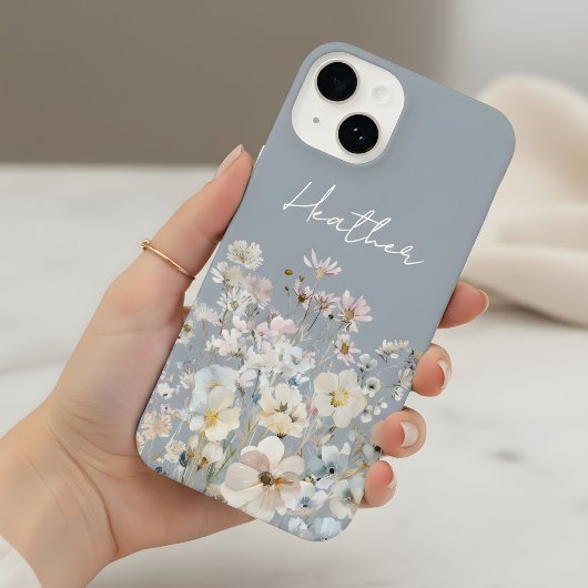 Dusty Blue Wildflower Personalized  iPhone Hoesje