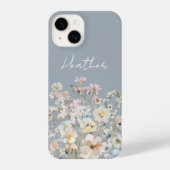 Dusty Blue Wildflower Personalized  iPhone Hoesje (Achterkant)