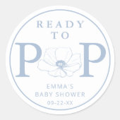 Dusty Blue Wildflower Ready to Pop Baby Shower  Ronde Sticker (Voorkant)