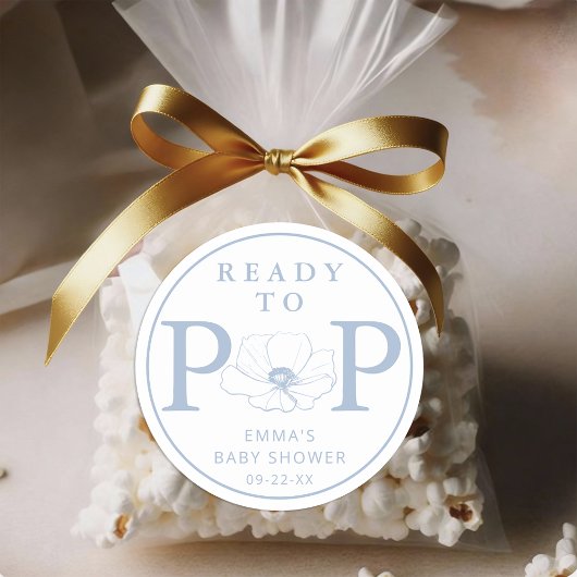 Dusty Blue Wildflower Ready to Pop Baby Shower  Ronde Sticker