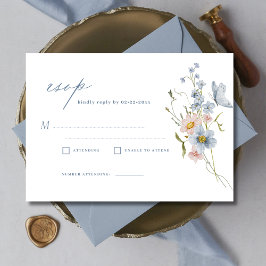 Dusty Blue Wildflower RSVP Wedding Kaart