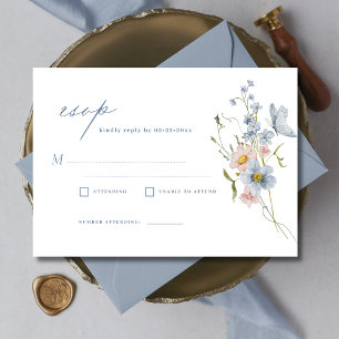 Dusty Blue Wildflower RSVP Wedding Kaart