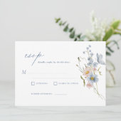 Dusty Blue Wildflower RSVP Wedding Kaart (Staand voorkant)