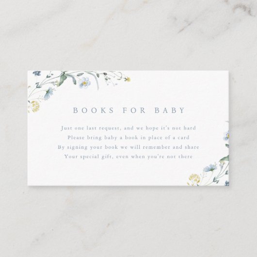 Dusty Blue Wildflower Rustic Boho Boeken voor Baby Informatiekaartje (Voorkant)